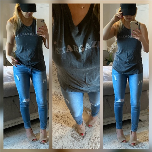 Tops - LAST🆕Distressed "Stargazer" muscle tee🌈